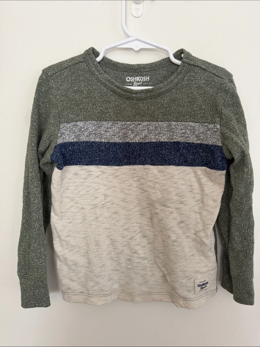 Kids OshKosh Colorblock Knit Pullover - Olive, Navy & Cream